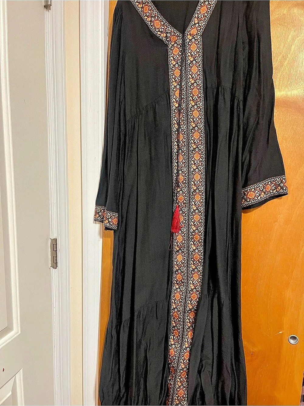 Black & Orange Embroidered Long Robe